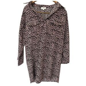Umgee Women's Leopard Cheetah Print Long Sleeve Shirt Dress‎ Pink/Brown Size S